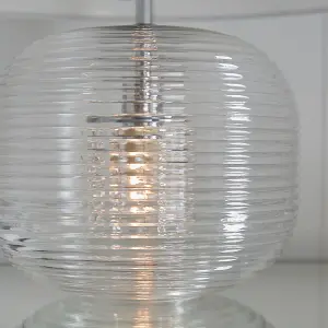 Eastcombe Clear Ribbed Glass with Bubbles a Vintage White Faux Silk Shade Modern Classic Style 2 Light Table Light