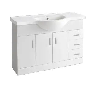 SunDaze 1200mm Gloss White Vanity Basin Unit Bathroom Sink Storage Furniture