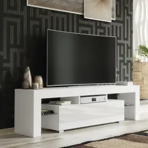 TV Unit 160cm Modern White with High Gloss Doors - Creative Furniture