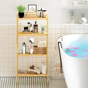 4-Tier Bamboo Adjustable Book Shelf Bookcase Bathroom Shelves Freestanding