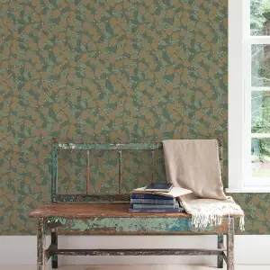 Galerie Apelviken 2 Green Orange Floral Woodland Smooth Wallpaper