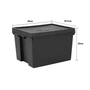 3 x Wham Bam 45L Stackable Recycled Plastic Storage Box & Lid Black