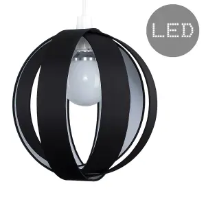 ValueLights J90 Black Ceiling Pendant Shade and B22 GLS LED 10W Warm White 3000K Bulb