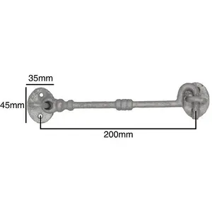 EAI Cabin Hook Iron Strong Hold Back Gate or Door Hook Barrel Style Cast Iron -  200mm - Galvanised