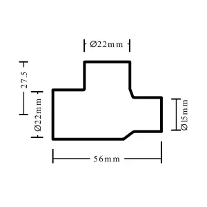 Copper End feed Reducing Tee (Dia) 22mm x 15mm x 22mm