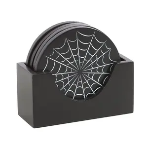 Something Different Spider Web Coaster Set (Pack of 4) Black/White (One Size)