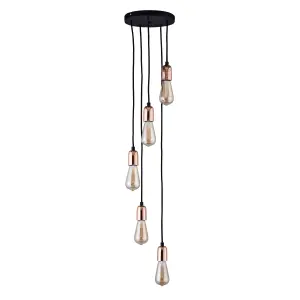 Colours Detroit Pendant Matt Steel Black Antique brass effect 5 Lamp Ceiling light