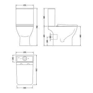 Dezine Cubo Rimless Close Coupled Toilet with Soft Close Seat