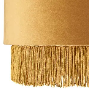 Modern Ochre Mustard Drum 14 Pendant Shade with Tassels and Embroidered Trim