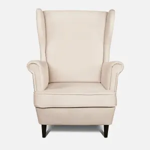 Leo Velour Armchair Elegant Accent Upholstered Loungechair - Beige