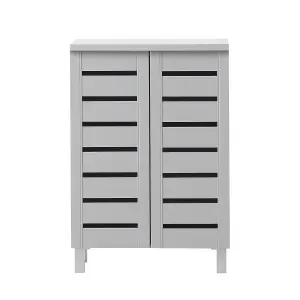 4 Tier Shoe Storage Cabinet 2 Door Cupboard Stand Rack Unit Grey