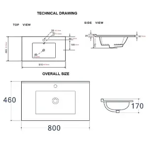 Bathroom Vanity Unit 800mm Sink Basin Modern Wall Hung Cabinet Ribbed Green Cara