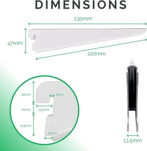 EAI Twin Slot Brackets 220mm White Pack of 2 - Genuine 32mm Twin Slot Ajustable Wall Shelving