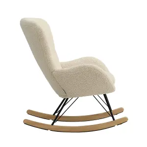 Rocking Chair Faux Wool Upholstered Rocking with Removable Padded Seat and High Back