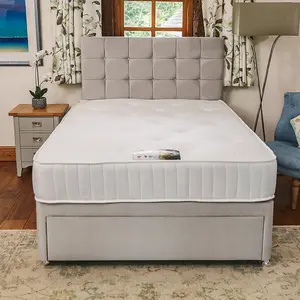 Anniversary 1000 Pocket Sprung Divan Bed Set  5FT King Large End Drawer - Plush Light Silver