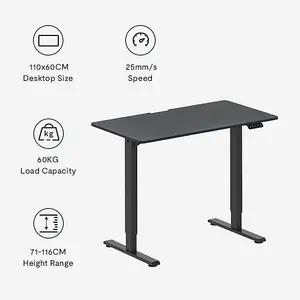 FlexiSpot Adjustable Standing Desk in Black with Practical Hook, Cable Management, and Sit-Stand Function for Home Office