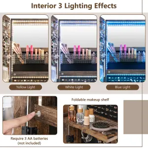 Costway Lockable Jewelry Armoire w/ Full-Length Mirror Mobile Jewelry Cabinet w/ 3-Color Light & Drawer Adjustable Angles