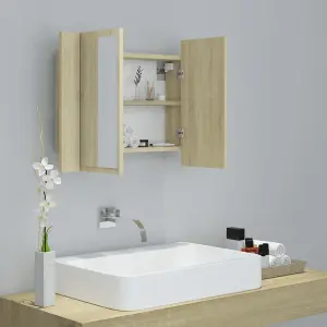 Berkfield LED Bathroom Mirror Cabinet Sonoma Oak 60x12x45 cm