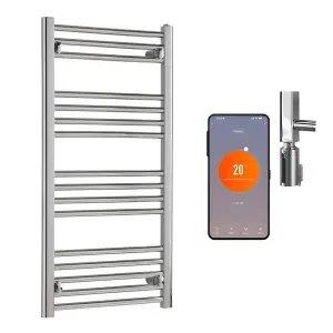 Bray WiFi Electric Heated Towel Rail With Thermostat, Timer, Straight, Chrome - W400 x H800 mm