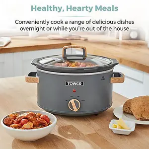 Tower Scandi 3.5 Litre Stainless Steel Slow Cooker Grey