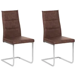 Set of 2 Dining Chairs ROCKFORD Faux Leather Brown