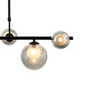 First Choice Lighting Set of 2 Cole Black with Smoke Glass 5 Light Bar Pendants