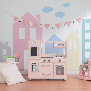 Teamson Kids Westchester Large Wooden Play Kitchen Playset Toy with Chalkboard & Accessories - Pink