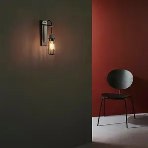 Matt Black Industrial Wall Light - Black Chrome Knurled Detailing Lamp Holder