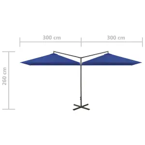 Berkfield Double Parasol with Steel Pole Azure Blue 600x300 cm