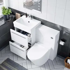 Nes Home 1000 mm Basin 2 Drawer Vanity Cabinet and WC Toilet Pan Combo Suite