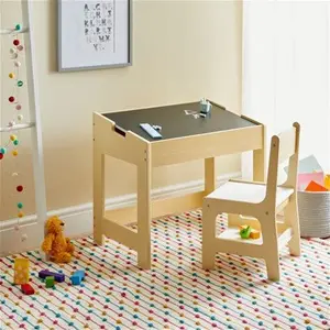 Dunelm Kids Nico Flip Desk With Chair, Natural, Kids, Natural/White, Wood