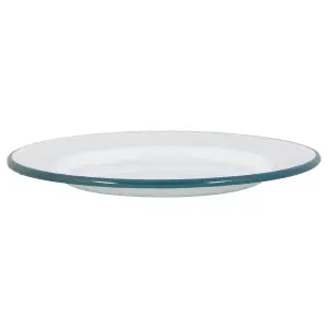 Argon Tableware - White Enamel Dinner Plates - 25.5cm - Green - Pack of 12