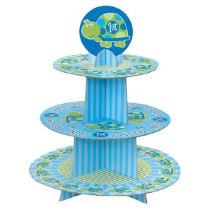 Unique Party Turtle 1st Birthday Cupcake Stand Blue/Green (One Size)