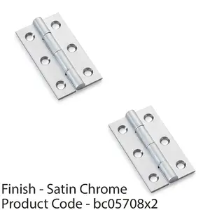 2 PACK - PAIR Solid Brass Cabinet Butt Hinge - 50mm - Satin Chrome Premium Cupboard