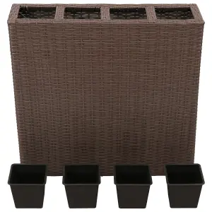 Berkfield Garden Raised Bed with 4 Pots Poly Rattan Brown