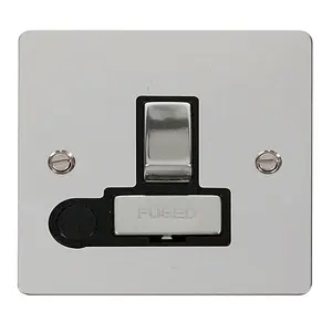 Flat Plate Polished Chrome 13A Fused Ingot Connection Unit Switched With Flex - Black Trim - SE Home