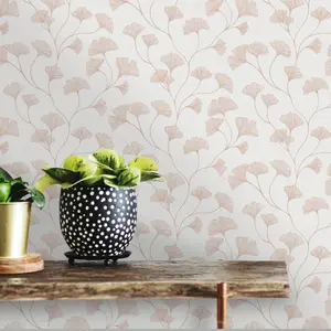 Holden Décor Statement Haruna Beige Metallic effect Floral Smooth Wallpaper Sample