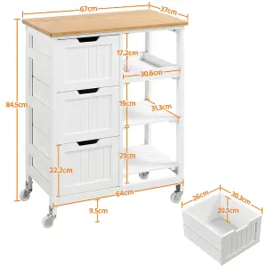 Yaheetech White Kitchen Storage Cart with 3 Drawers