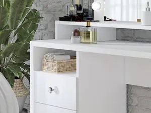 Diva 49 Dressing Table in White - 1200mm x 1360mm x 400mm - Luxurious Vanity with LED Lighting