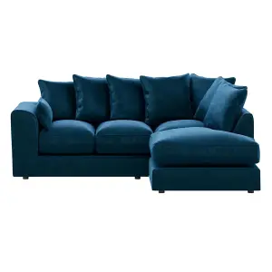 Brooklyn Plush Velvet 3 to 4 Seater L Shaped Corner Sofa Fibre Blue Right Hand Facing