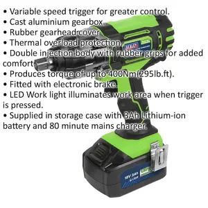 Cordless Impact Wrench - 1/2" Sq Drive - 18V 3Ah Lithium-ion Battery - High Vis