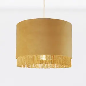 First Choice Lighting Sand Velvet With Chrome Inner Tassled Light Shade