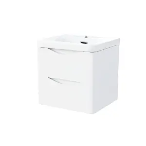 Nes Home 500mm White Wall Hung Basin Vanity Unit 2 Drawer Bathroom Storage Cabinet Gloss