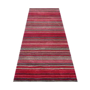 Handmade Easy to Clean Modern Striped Red Wool Rug for Living Room & Bedroom-80cm X 150cm