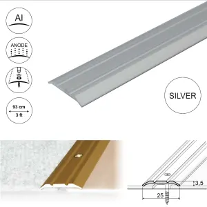 A12 25mm Anodised Aluminium Flat Door Threshold Strip - Silver, 0.93m