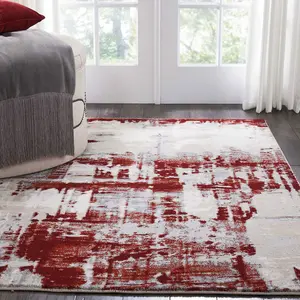 Red Luxurious Modern Easy to Clean Abstract Rug for Living Room, Bedroom - 239cm X 320cm