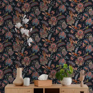 Holden Bazaar Animal Jacobean Wallpaper Navy 13451