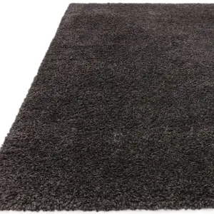 Modern Charcoal Shaggy Plain Easy To Clean Dining Room Rug-120cm X 170cm