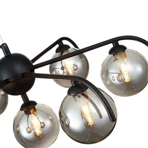 Luminosa Contemporary Multi Arm Pendant Ceiling 7 Light Black, Glass