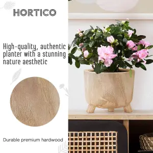 HORTICO™ Indoor Plant Pot on Feet, (Dia) 20cm GROWER Round Wooden Planter for House Plants with Waterproof Liner D20 H17 cm, 2.2L